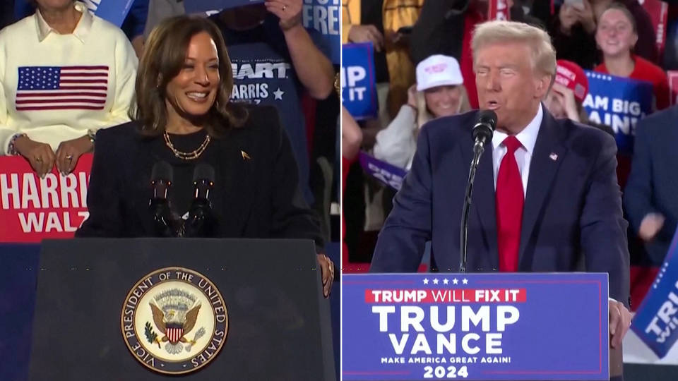 Harris y Trump previo contienda electoral